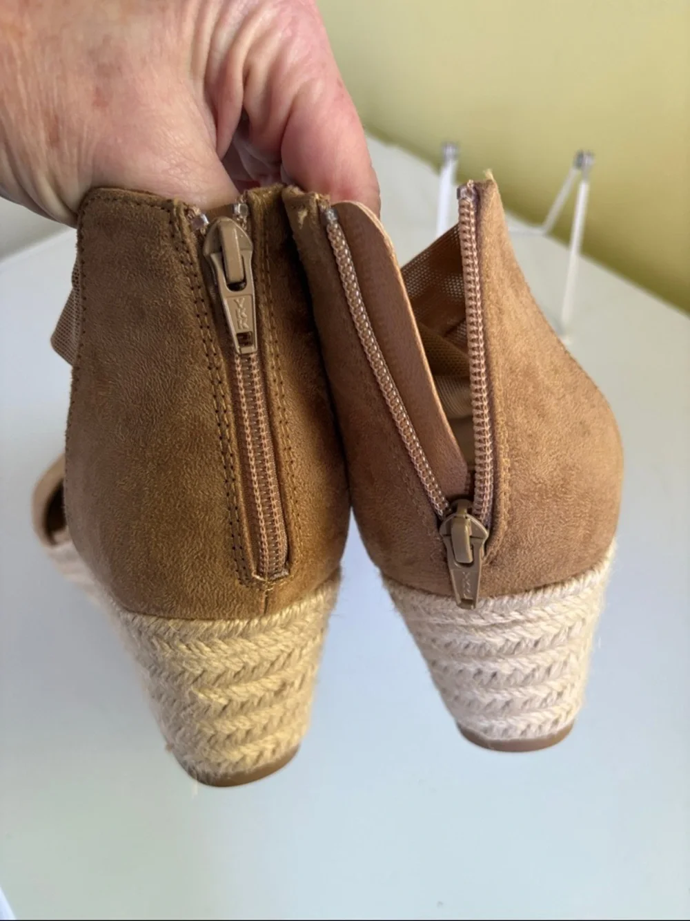 Comfortview Tan Fabric Low Wedge Espadrille Sandal 12 W